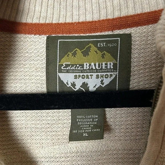 Eddie Bauer Sport Shop, Cotton,waffle knit,sweater,men XL.quarter zip, EC - Picture 2 of 9